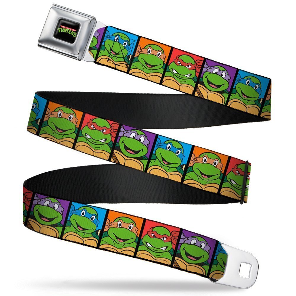 6736 Seatbelt Belt - Classic TMNT Face Blocks Black/Multi Color - 1.0" Wide